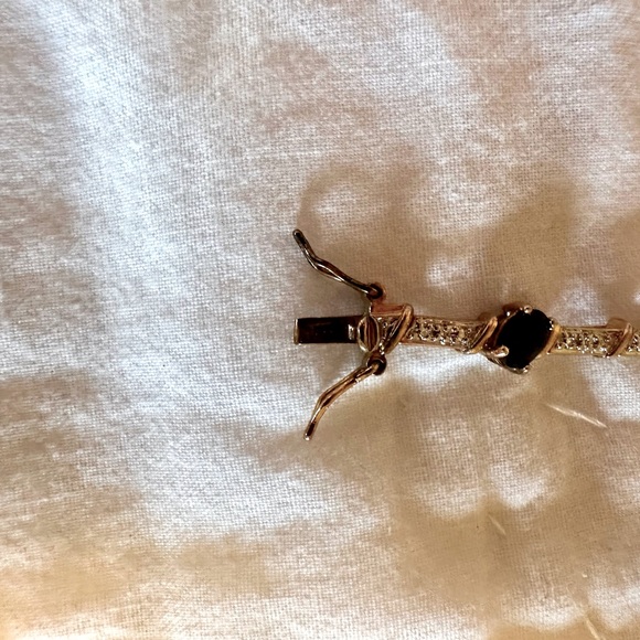 A Simulated Emerald, pave CZ gold plated 925 sterling silver bracelet - Picture 7 of 9